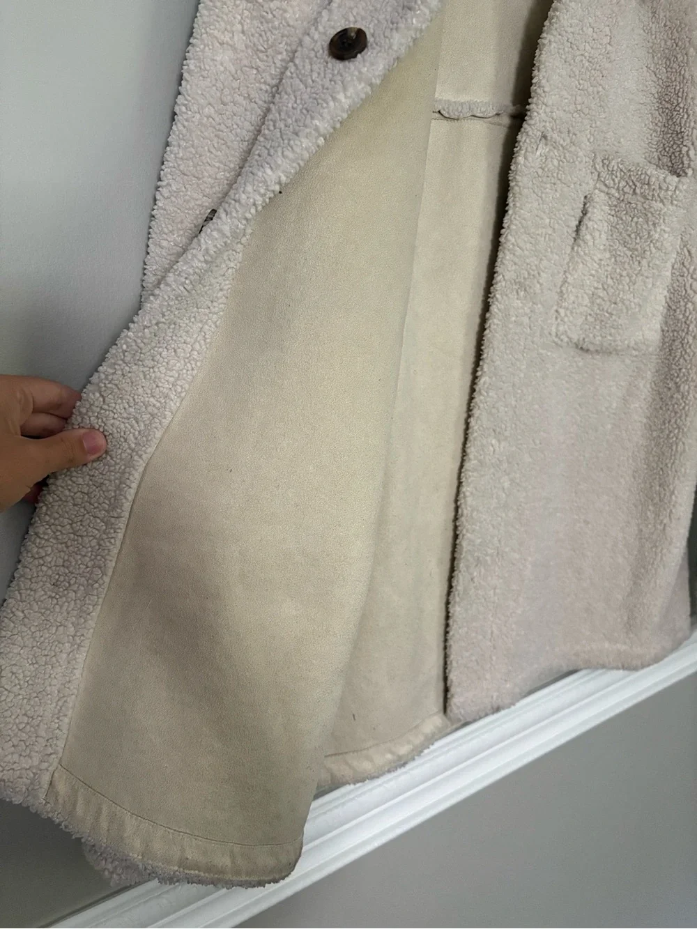 Industry Cream Faux Sherpa Shacket Jacket Medium Oversized Teddy Button Front